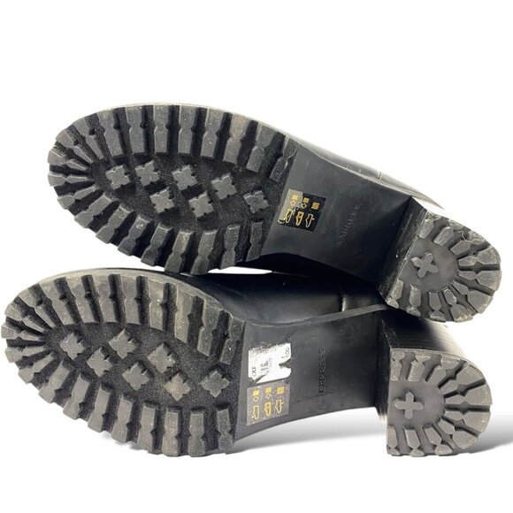 Express Ankle Booties Womens Sz 7M Black Chunky Lug Sole Block Heel Combat Boot - Picture 10 of 12